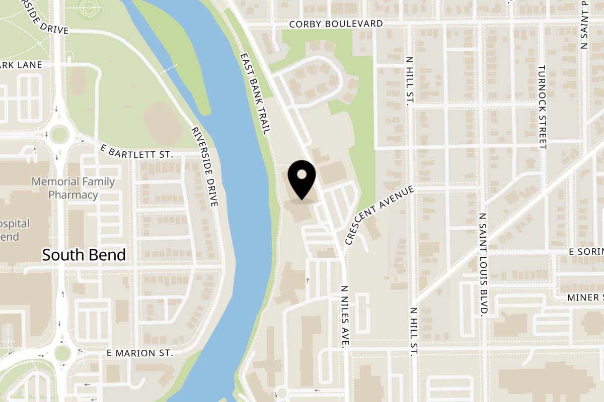 Map showing the location of BB's Indian Kitchen- South Bend on 701 N Niles Ave in South Bend